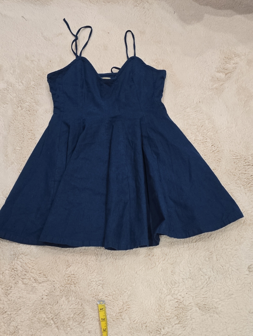 Free People Navy Blue Spaghetti-Strap Fit-and-Flare Dress( One Missing Button)